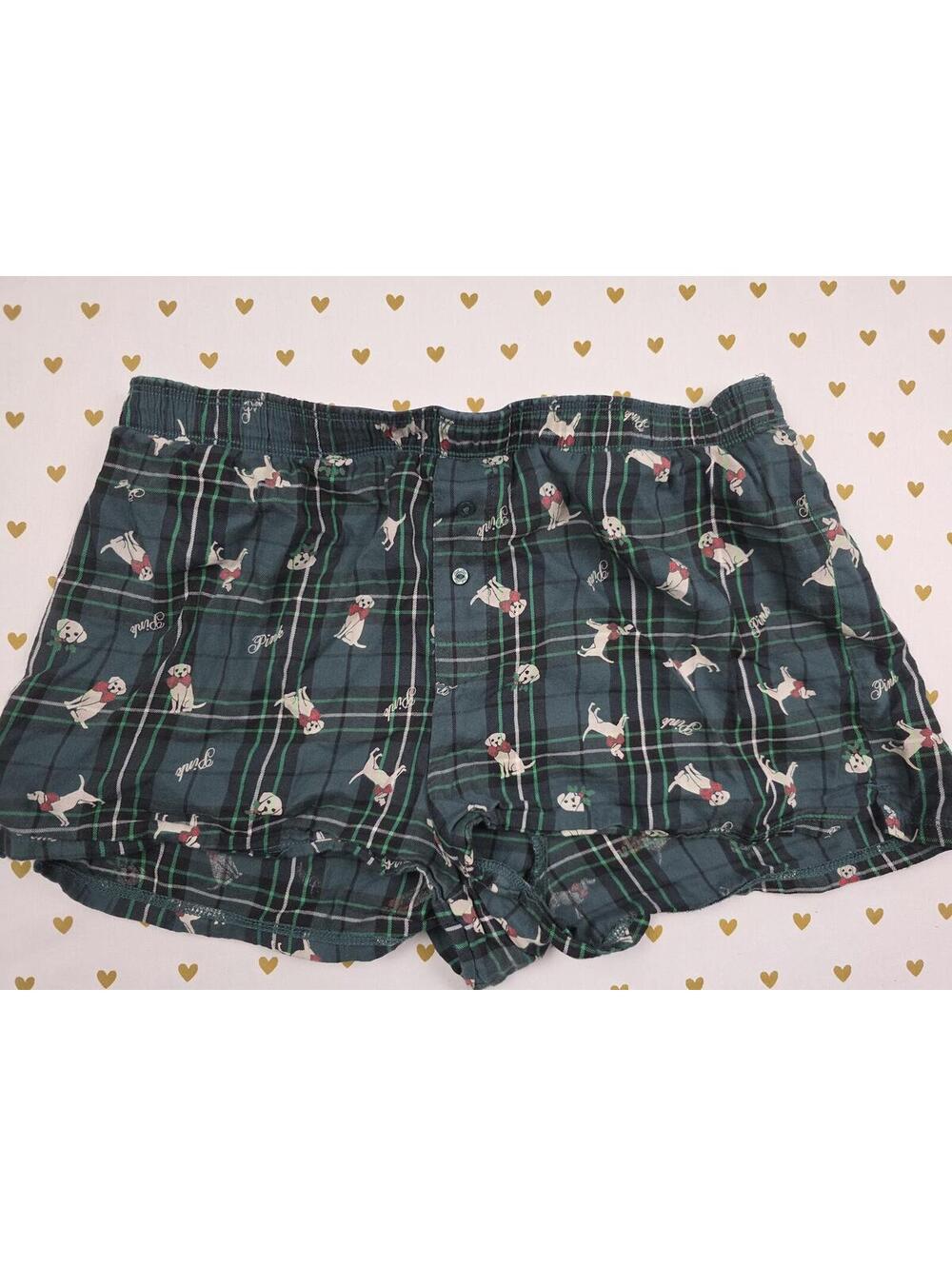Victorias Secret PINK Dogs Plaid Small Sleep Shorts Boxers Pajama Bottoms